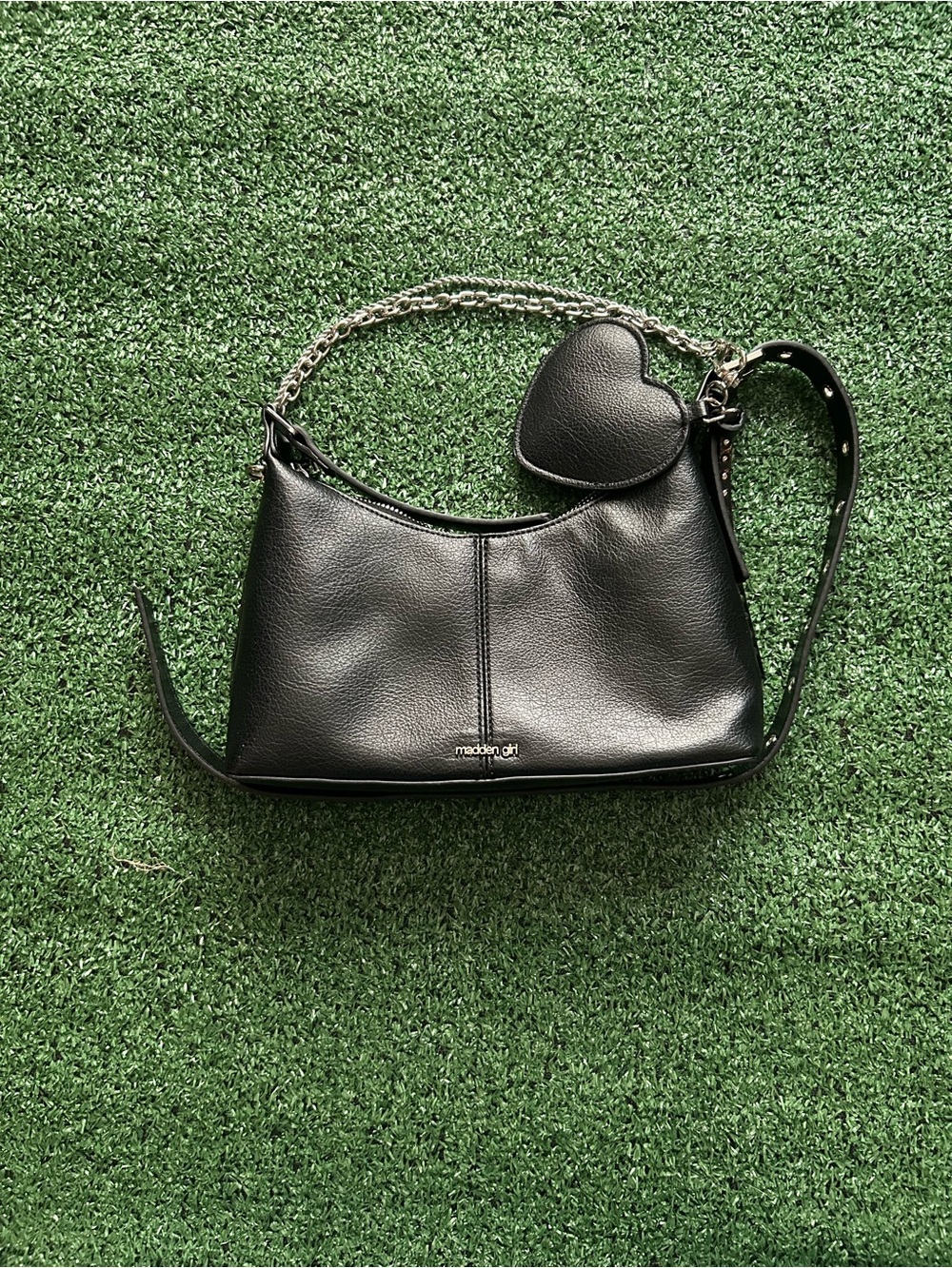 Madden Girl Black Shoulder Bag with Heart Charm